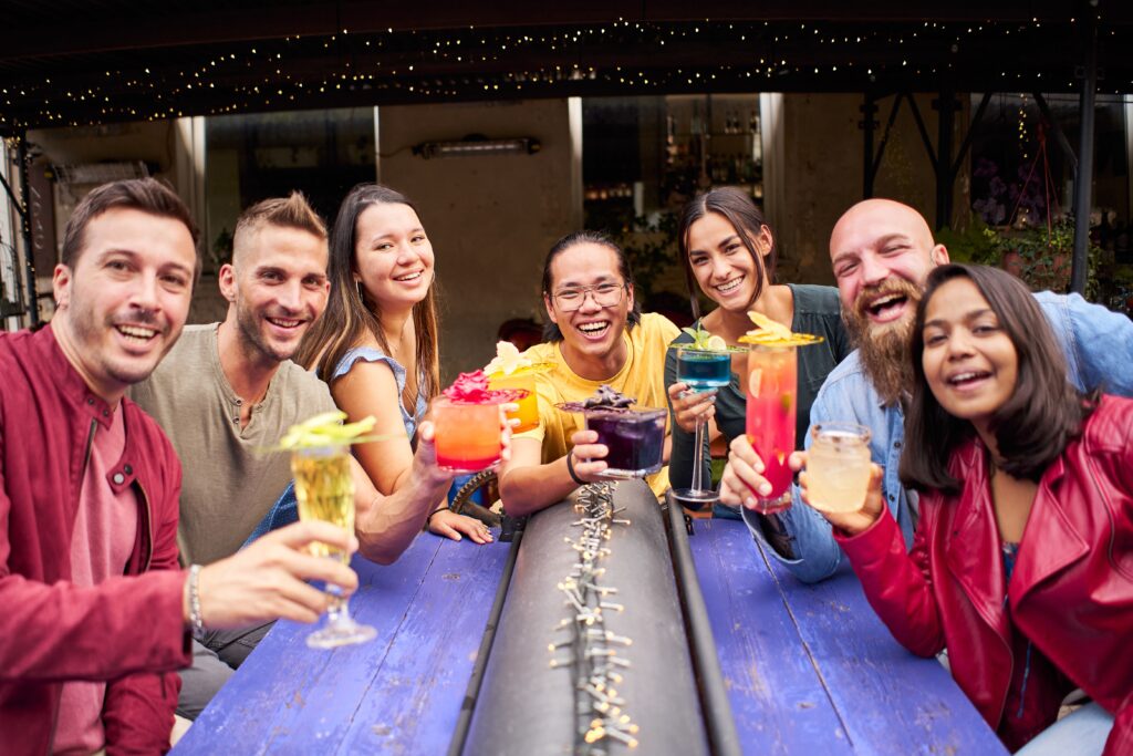 A gathering of friends making a toast.