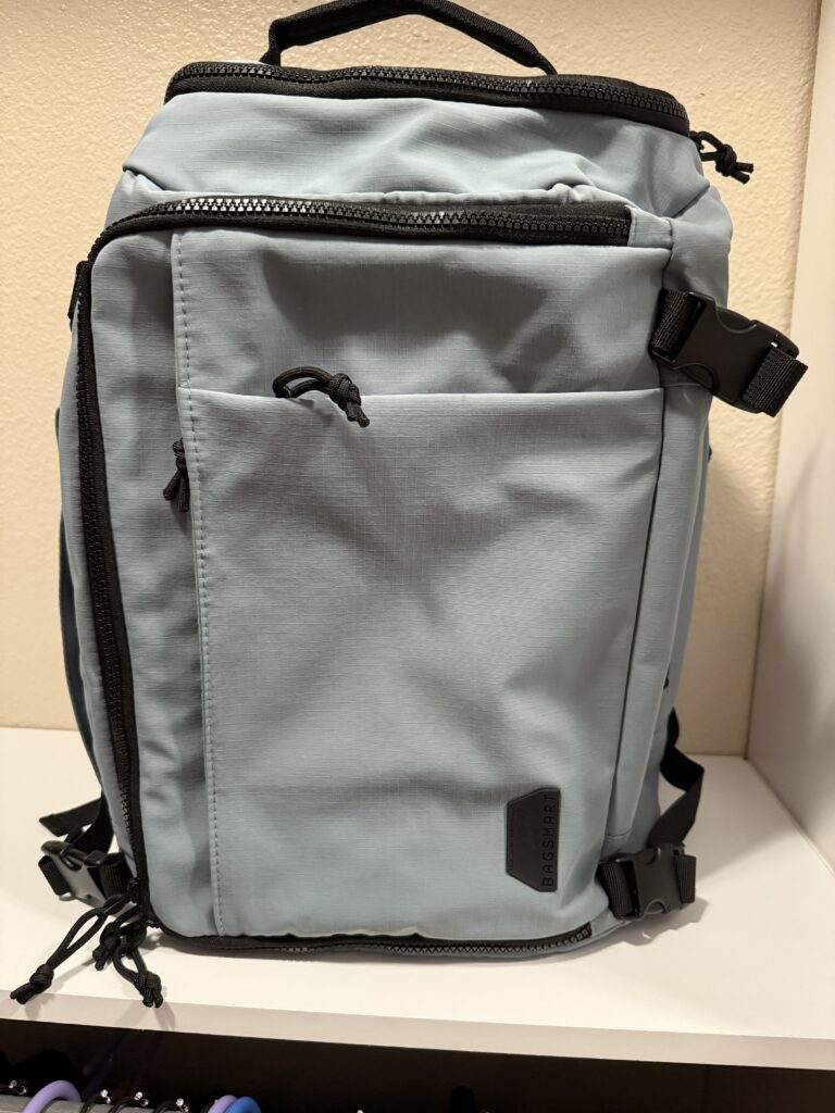 Closed Bagsmart Travel Backpack, ideal carry-on bag for flights and commuting.