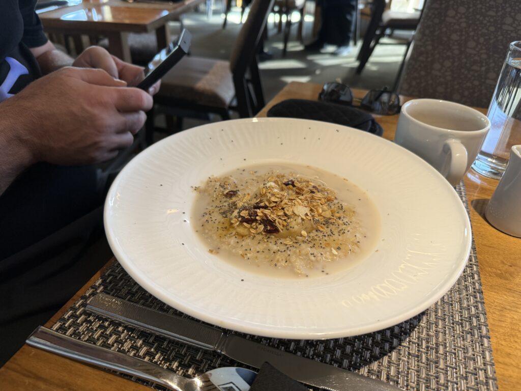 Banana Cranberry Oatmeal At the Westin Monache Resort in Mammoth Lakes, CA.
